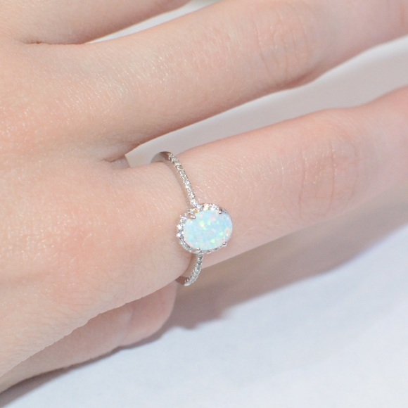 .925 Sterling Silver White Opal Ring - Picture 6 of 8